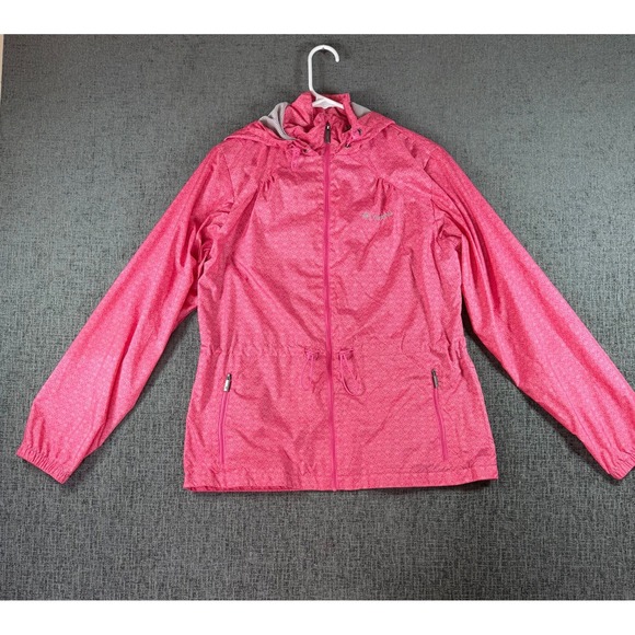 Columbia Jackets & Blazers - Columbia Pink Geometric Pattern Hooded Windbreaker Jacket Womens Medium 1625861